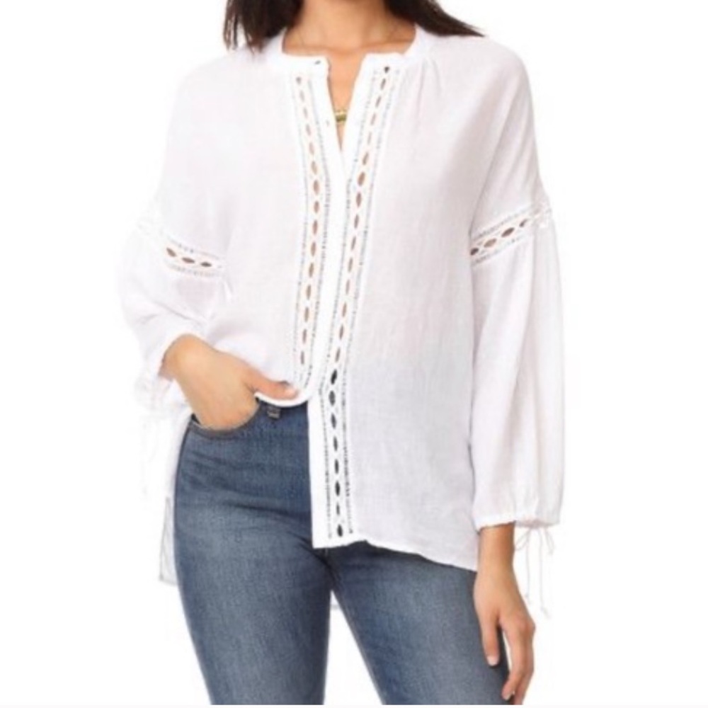 Rails White Linen and Rayon Blouse with Ladder Lace Oversize Size S